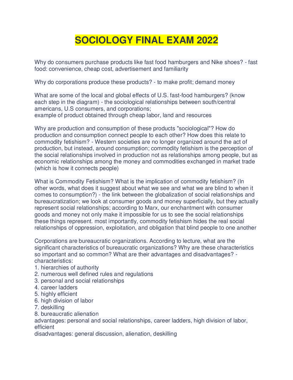 Preview image of SOCIOLOGY FINAL EXAM 2022 document